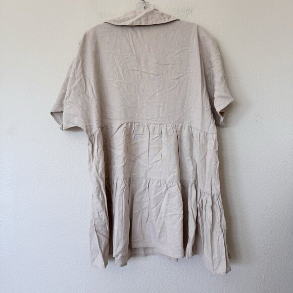 Zara Lace Trim Linin Blend Mini Dress Sand Size Medium Collared Short Sleeve - Picture 8 of 8